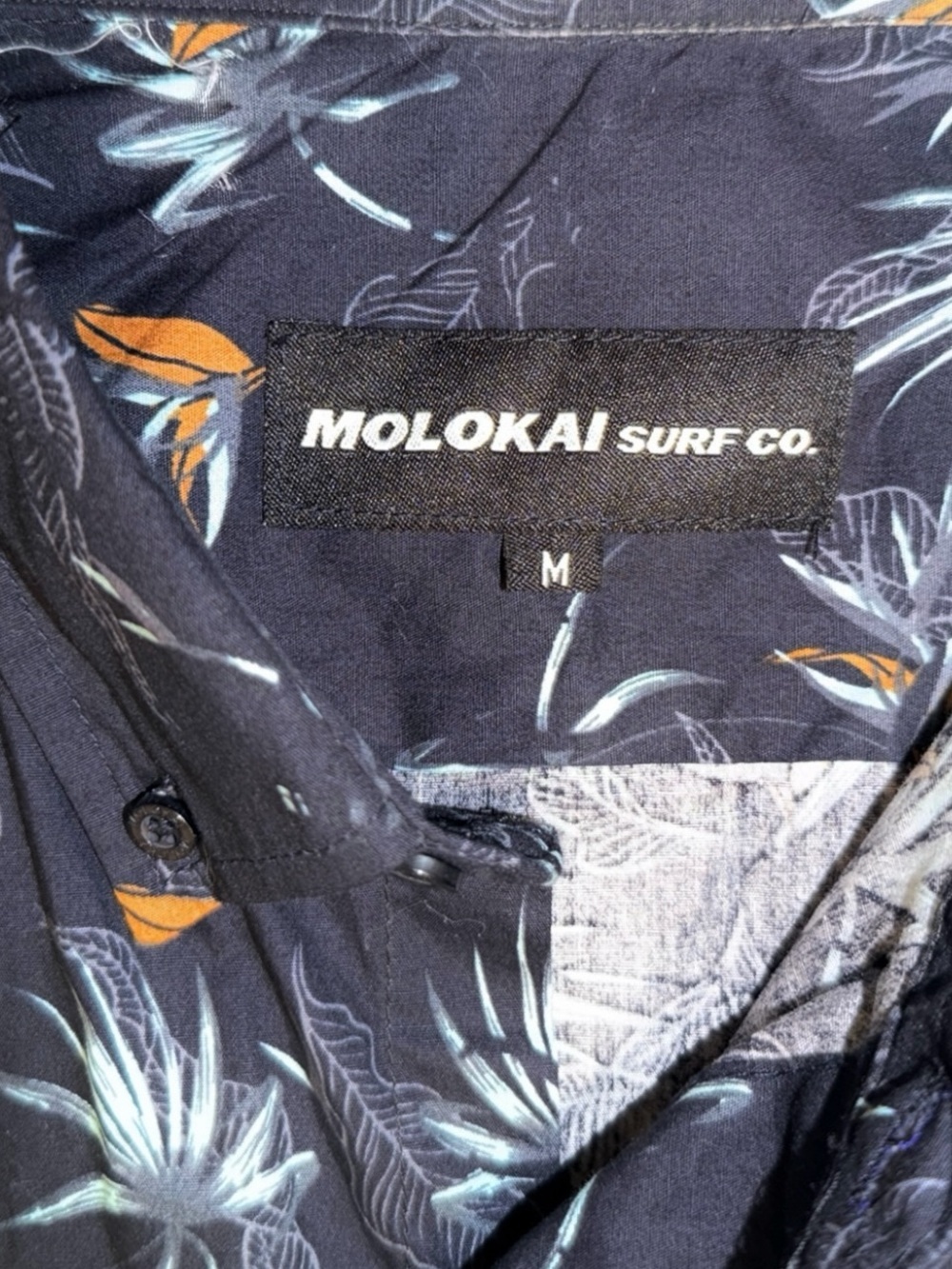 Molokai Surf Co Tropical Floral Shirt Mens Medium Blue Orange Hawaiian shirt - Picture 2 of 8